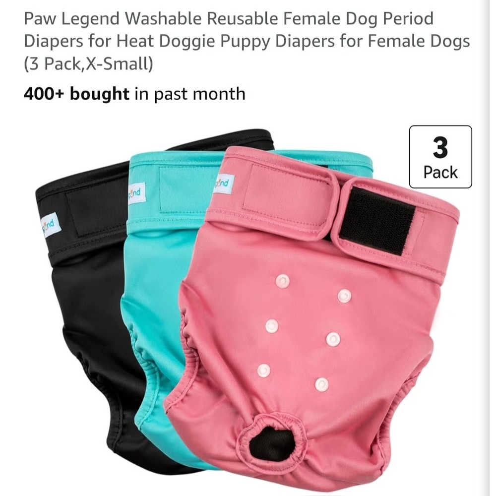 Paw Legend 3 Pack Reusable Female Dog Diapers XS